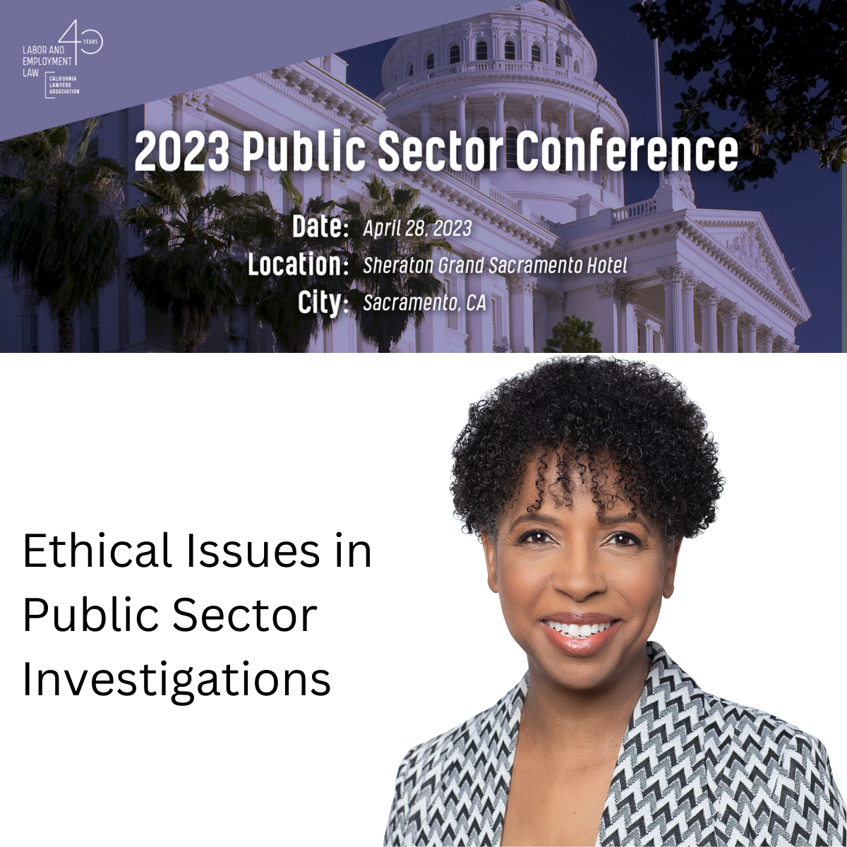 Vida Thomas speaking on Ethical Issues in Public Sector Investigations at the CLA 2023 Public Sector Conference